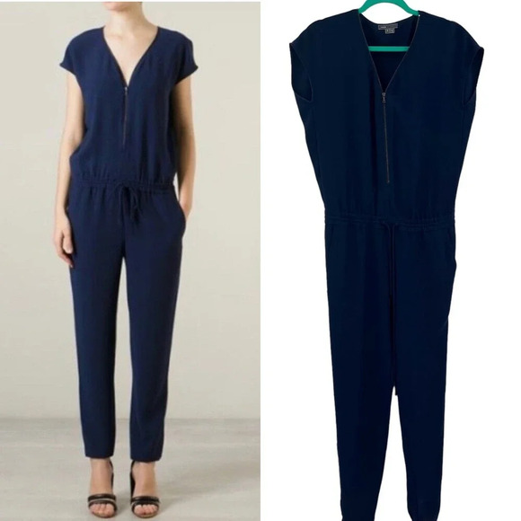 VINCE Navy Blue Zip Front Short Sleeve Jumpsuit Size 2 - Picture 1 of 8